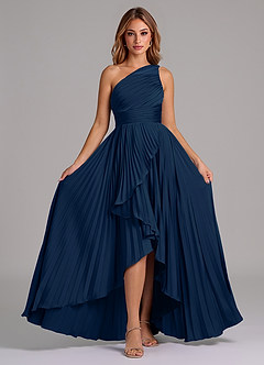 Azazie Lyrica Bridesmaid Dresses Dark Navy A-Line One Shoulder Stretch Satin Dress image6