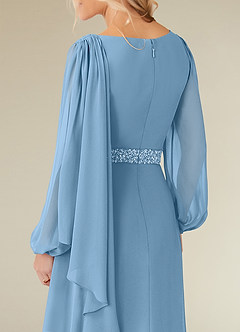 Azazie Priyanka Mother of the Bride Dresses Steel Blue A-Line Boatneck Pleated Chiffon Dress image4