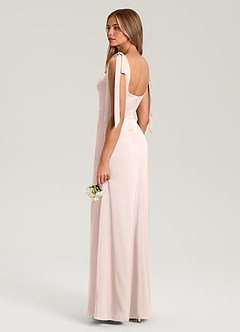 Azazie Frostine Bridesmaid Dresses Blushing Pink A-Line Bow Stretch Satin Dress image5