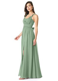 Azazie Olani Jurken voor bruidsmeisjes Converteerbaar Jurk van Chiffon met A-Lijn Off the Shoulder Matcha image4
