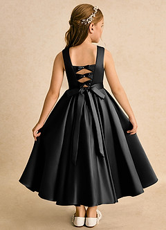 Azazie Junebuj Robe Demoiselle D'honneur Fillette Robe Princesse en Mat Satiné Plissée Noir image1