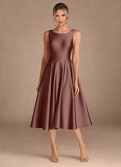 Azazie Fulton Mother of the Bride Dresses Espresso A-Line Pleated Stretch Satin Dress image5