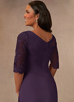 Azazie Dionysus vestidos de madre de la novia Vestido de Ciruela de Gasa de Corte en A con Encaje cuello barco image5