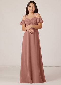 Azazie Juna Junior Robe Trapèze en Mousseline de soie Épaule décolletée Rose De Cèdre image4