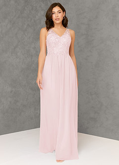 Azazie Amy Bridesmaid Dresses A-Line Lace Chiffon Floor-Length Dress image1