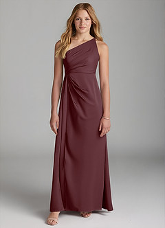 Azazie Mika Junior Robe Trapèze en Satin extensible Plissée Sangria image3