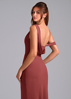 Azazie Madelyn Robes de demoiselle d'honneur Robe Sirène Convertible en Mousseline de soie Asymétrique Terracotta image2