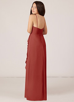 Azazie Kaylee Junior Terracotta A-Line with Belt Chiffon Dress image5