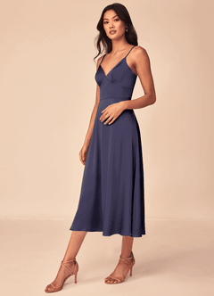 Azazie Dottie Brudtärnklänningar Klänning av A-Line i Stretch Satin Stormig image4