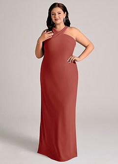 Azazie Doretta Robes de demoiselle d'honneur Robe Sirène en Mousseline de soie Plissée Terracotta image9