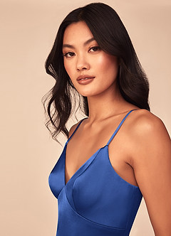 Azazie Dottie Bridesmaid Dresses Royal Blue A-Line Stretch Satin Dress image6