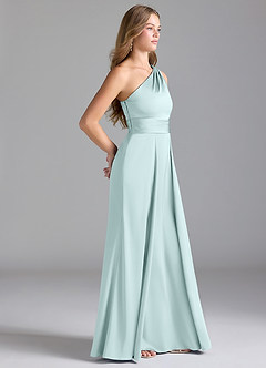 Azazie Dallas Robes de demoiselle d'honneur Robe Trapèze en Satin extensible Ue épaule Verre De Mer image4