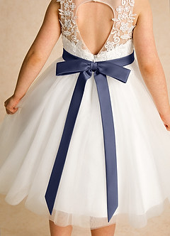 Azazie Lettie Abiti da Ragazza di Fiori Abito Principessa in Pizzo Avorio Storm Blu image5