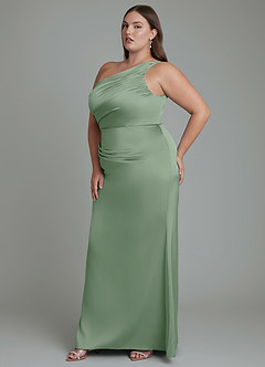 Azazie Akilah Bridesmaid Dresses Matcha Mermaid One Shoulder Stretch Satin Dress image11