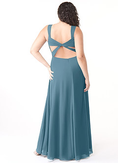 Azazie Nahrin Brautjungfernkleider A-Linie V-Hals Gefaltet Chiffon Kleid Bermudablau image8