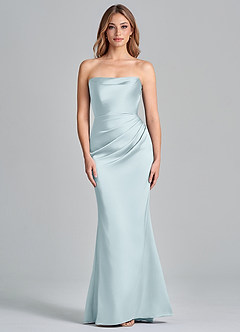 Azazie Olea Bridesmaid Dresses Mist Mermaid Strapless Stretch Satin Convertible Dress image3