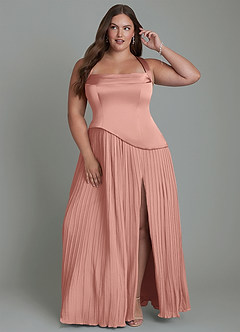 Azazie Stephanie Robes de demoiselle d'honneur Robe Trapèze en Satin extensible Plissé Rosette image7