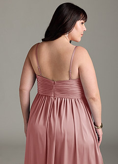 Azazie Alia Bridesmaid Dresses Dusty Rose A-Line Pleated Stretch Satin Dress image15