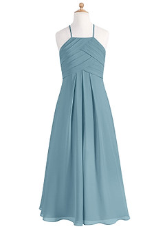 Azazie Ginger Junior Moody Blue A-Line Pleated Chiffon Dress image7