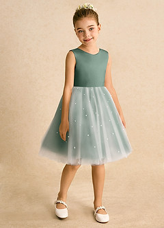 Azazie Esme Flower Girl Dresses Eucalyptus Ball-Gown Bow Tulle Dress image7