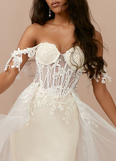 Azazie Evergarden Wedding Dresses Diamond White Champagne A-Line Sequins Tulle Dress image2
