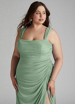 Azazie Jesaphine Bridesmaid Dresses Matcha Sheath Ruched Mesh Dress image11
