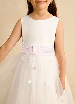 Azazie Cricket vestidos de niña de las flores Vestido Marfil Rosa Ruborizado de Satin Mate de Corte Princesa con Plisado image8
