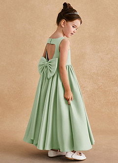 Azazie Bettie Flower Girl Dresses Dusty Sage A-Line Bow Matte Satin Dress image5