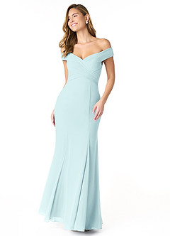 Azazie Lecia Vestidos de damas de honor Vestido de Vidrio Marino de Gasa de Imperio Convertible con Plisado fuera del hombro image1