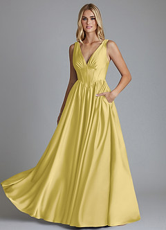 Azazie Delmie Brudtärnklänningar Klä av A-Linje i Stretch Satin Korsett Kanariefågel image6