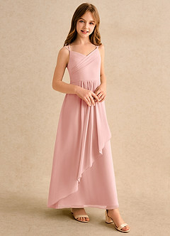 Azazie Zaida Girls Formal 플라워 걸 드레스 A라인 플리츠 쉬폰 발목 길이 드레스 image5