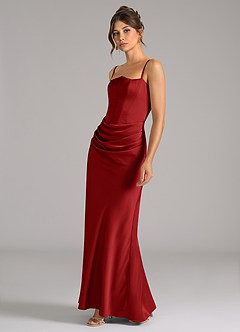 Azazie Debby Brautjungfernkleider Wandelbar Meerjungfrau-Linie Schulterfrei Stretch-Satin Kleid Granatapfelrot image6