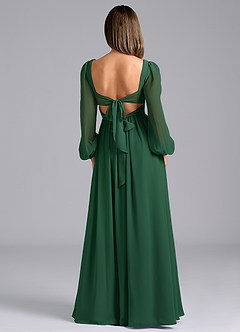 Azazie Zeya Bridesmaid Dresses Dark Green A-Line Long Sleeve Chiffon Dress image2
