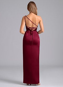 Azazie Naria Jurken voor bruidsmeisjes Jurk van Stretch Satijn met Kolom One-Shoulder Bourgondië image6