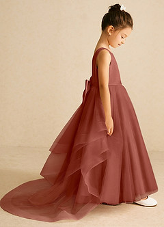 Azazie Pumpkin Blumenmädchenkleider A-Linie Cabrio Tüll Kleid Rotbraun image3
