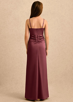 Azazie Shyla Girls Formal Flower Girl Dresses Merlot Sheath Pleated Stretch Satin Dress image2
