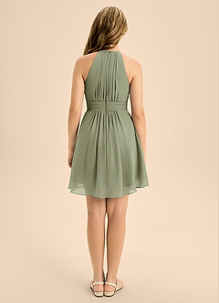 Azazie Bonnie Junior Pistachio A-Line Pleated Chiffon Dress image2
