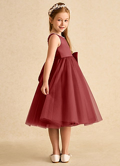 Azazie Twinsie Flower Girl Dresses Rust A-Line Bow Tulle Dress image4