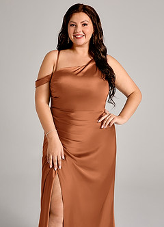Azazie Madelyn Bridesmaid Dresses Copper Mermaid One Shoulder Stretch Satin Convertible Dress image11