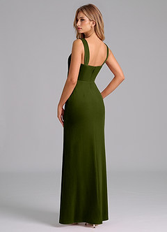 Azazie Denice Bridesmaid Dresses Olive Sheath Pleated Velvet Dress image2