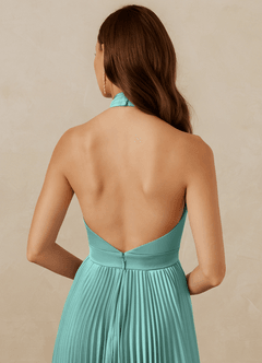 Christian Siriano Bridal for Azazie 1007 Bridesmaid Dresses Aqua A-Line Pleated Stretch Satin Dress image7