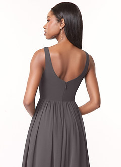 Azazie Keyla Bridesmaid Dresses Steel Grey A-Line V-Neck Pleated Chiffon Dress image4