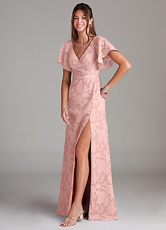 Azazie Ambrosia Bridesmaid Dresses Powder Pink A-Line Pleated Floral Burnout Dress image4