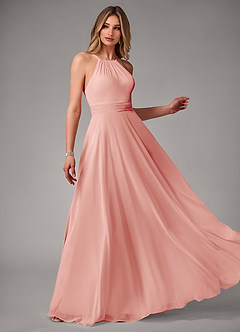 Azazie Amalia Brautjungfernkleider A-Linie Plissee Chiffon Kleid Rosettenrosa image4