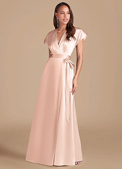 Azazie Nico Vestidos de damas de honor Vestido de Oro Rosa de Satén Metálico de Corte en A con Plisado image1