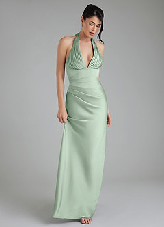 Azazie Torrance At-home Try On Dresses Agave Mermaid Corset Stretch Satin Dress image5