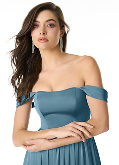 Azazie Morana Final Sale Bermuda A-Line Off the Shoulder Stretch Satin Convertible Dress image5