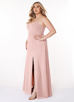 Azazie Moira Brautjungfernkleider Eine Linie Schaufel Chiffon Kleid Puderrosa image10