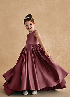 Azazie Sammy Blumenmädchenkleider A-Linie Spitze Matte Satin Kleid Wüstenrose image5