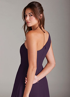 Azazie Brooke Bridesmaid Dresses Plum A-Line One Shoulder Chiffon Dress image2